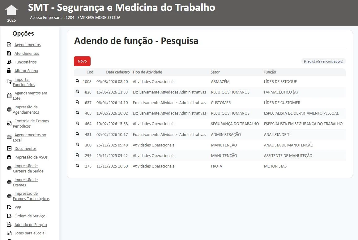 Adendo de função por setor e função